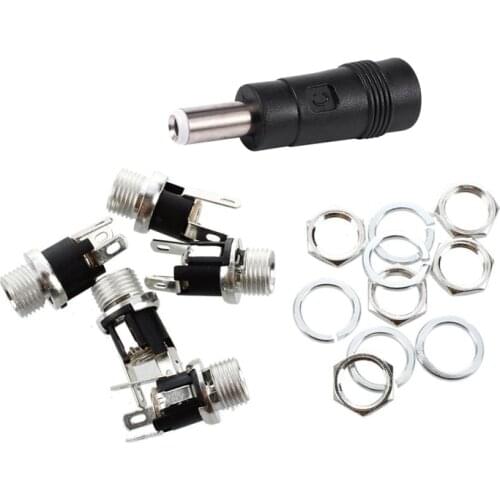 5 Pcs 5.5mmx2.1mm DC Power Jack Socket Female & 1x 5.5mm x 2.1mm Male Plug to 5.5mm x 2.1mm Female Jack DC Power Adapter