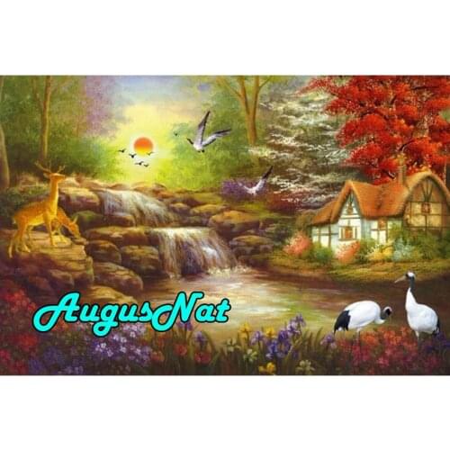 Cabin diamond painting landscape dimond embroidery full rural cottag diamant rhinestone picture deer oil paint by number village