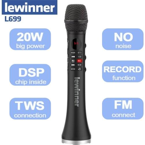 Lewinner L-699 Wireless Microphone 20W Bluetooth Handheld Portable For Music Professional Speaker Player Singing Recorder Mic