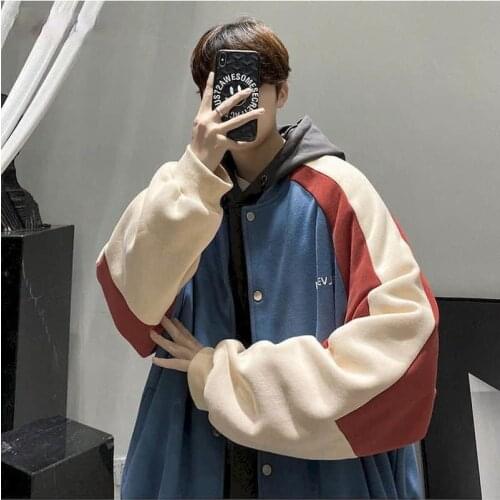 Baseball uniform mens winter thick casual jacket Korean style trendy handsome jacket ins Hong Kong style plus fleece top cool