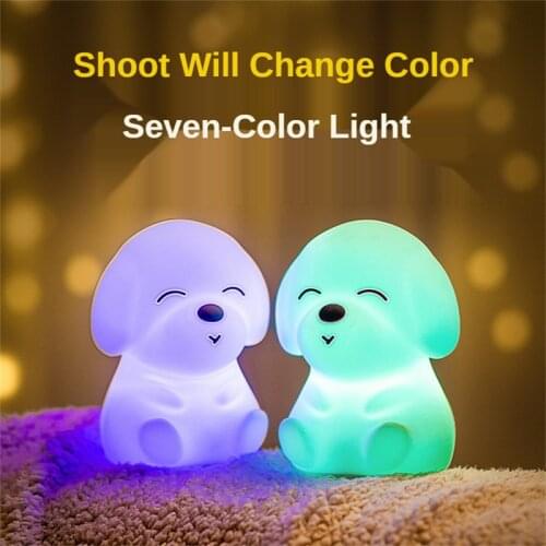 Colorful Dog LED Night Light Touch Sensor Remote Control Dimmable USB Rechargeable Silicone Puppy Lamp for Children Baby Gift