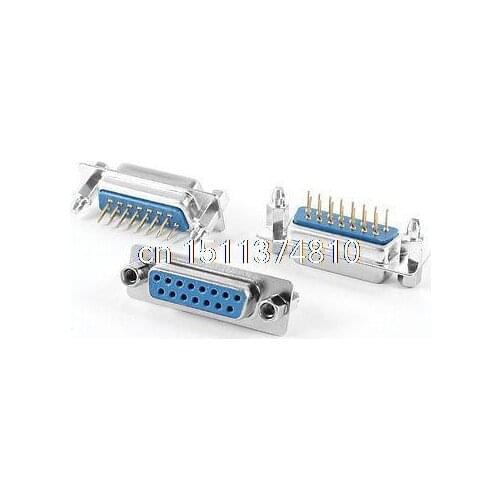 DB15 15 Pin 2 Row Lock Screw Straight Female Plug D-sub PCB Connector 3 Pcs