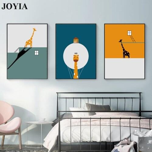 Cartoon Baby Room Decorative Canvas Painting Color Geometric Blocks Nordic Children Prints Bear Giraffe Wall Art Picture