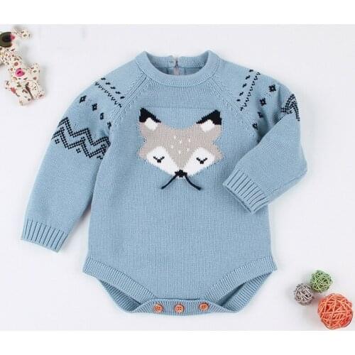 Infant Boys Girls Rompers Autumn Winter Baby Long-sleeved Christmas Knitted Junpsuit Newborn Fox Cotton Sweater