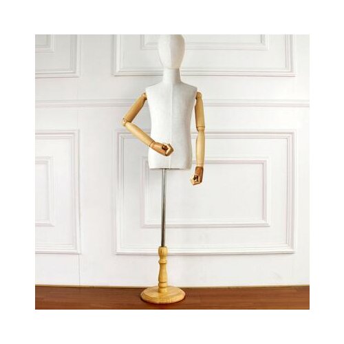 8-9 Year Children Diy Head Mannequin Body Half-Style Models Props,Clothing White Lince Fabric Wood Hand Disc Base Pet 1pc D347