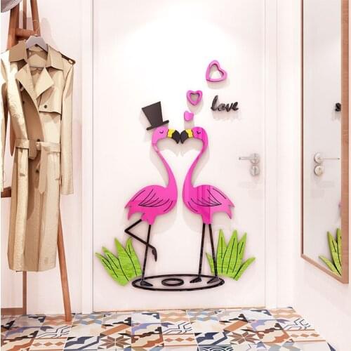 Creative DIY Love flamingo INS chidrens room bedroom living room TV background wall decoration 3D acrylic wall sticker
