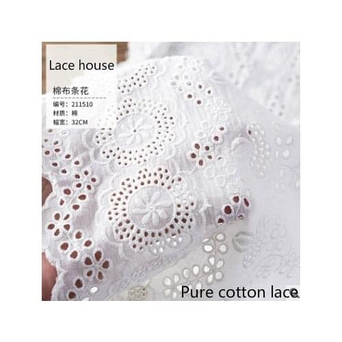 New Cotton Strip Flower White Embroidery Clothing Skirt Lace Width 32 cm