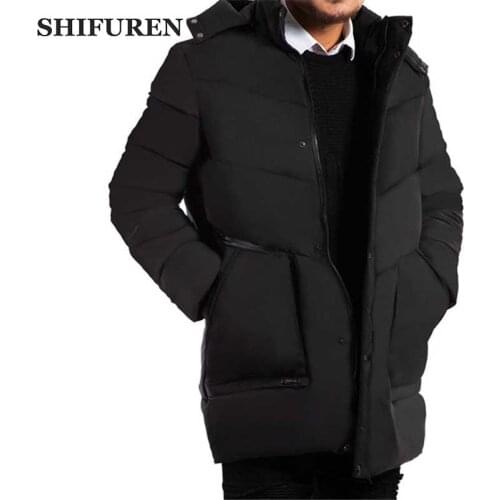 SHIFUREN Hooded Winter Coat Men Thick Warm Jacket Long Sleeve Causal Outwear Fathers Gift Parka Jaqueta Masculina L-XXXL