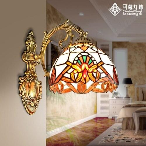 Tiffany European single head lamp lighting lamp bedside lamp bedroom bathroom balcony Baroque LED