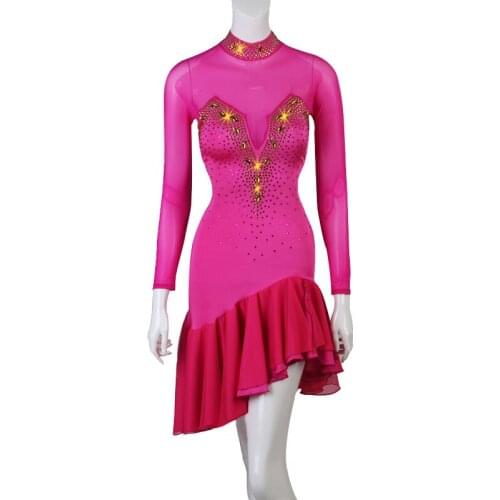 Latin Competition Dance Skirt Women 2021 New Sexy Pink Standard Latin Dancing Dress Ladys Rumba Samba Latin Dance Dress