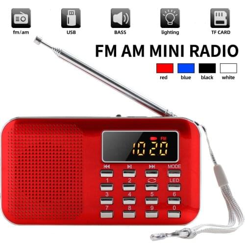 Mini AM FM Radio with Speaker Rechargeable Portable Walkman Pocket MP3 Player with Stereo Earphone Arm Lanyard Flashlight