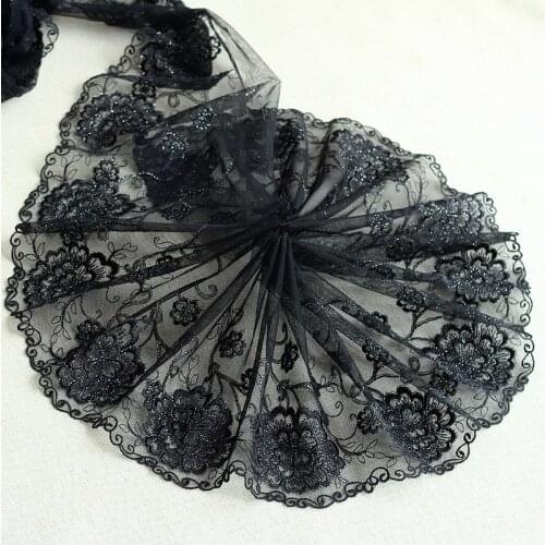 MLAEY 2Yards Black+silver Embroidered Flower Lace Trim High Quality Lace Fabric DIY Craft&Sewing Dress Clothing Accessories