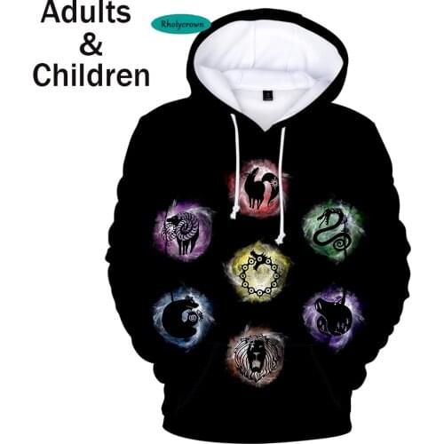 Harajuku Autumn Kids Hoodie Boys Girls Pullovers New Hooded 3D The Seven Deadly Sins Hoodies Men Women Sweatshirts Casual Full