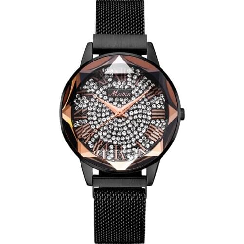 Fashion Meibin Luxury Women Mesh & Steel Magnetic Starry Sky Female Clock Quartz Wrist Watches Lady Reloj Mujer Relogio Feminino