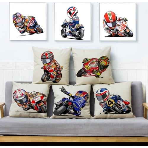 Cartoon Sports Motorcycle Cushion Cover Mobile Bike Pillow Covers Linen Pillow Case for Sofa Home Decor Car Pillowcase 45x45cm