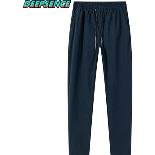 Men Casual Sports Pants 2021 New Thin Straight Trousers Ice Feeling Microelasticity Breathable Drawstring Ankle Length Pants Men