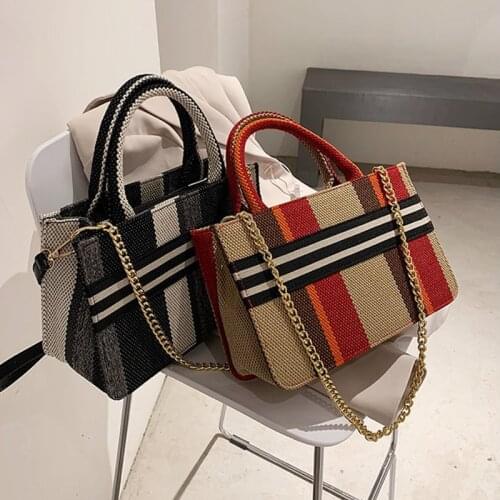 2021 New Striped Canvas Large Capacity Women Shoulder Bags Casual Chain Shoulder Crossbody Bag Lady Tote Handbags Shopping Bag