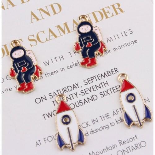 New style 30pcs/lot Enamel cartoon Astronaut/Rocket shape alloy floating locket charms diy jewelry key chain/bracelet pendants