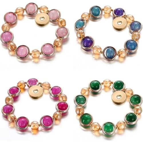 New Golden Style Fashion Glass beads Elastic snap bracelet golden snap buttons fit 18mm snap buttons DIY snap jewerly AB0073