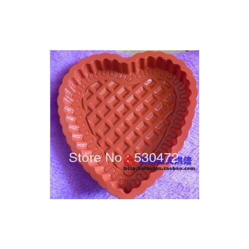 Wholesale/retail,free shipping ,Single hole Love heart reseau grid bottom silicone Cake Mold cake pan 19.5*20.5*3cm