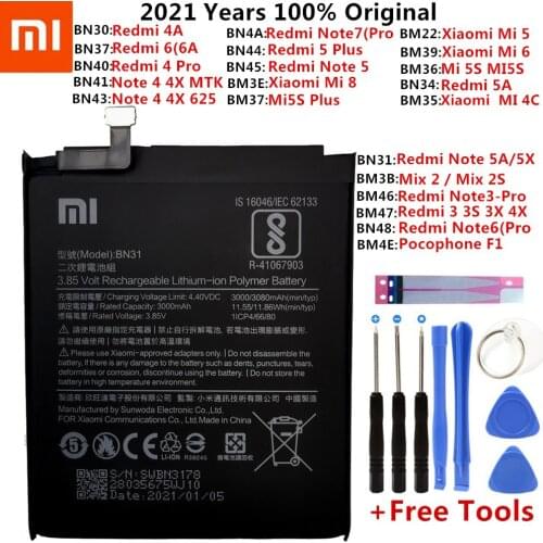 Xiao Mi Original Phone Battery For Xiaomi Redmi Note 3 3S 3X 4X 4A 5 Plus 3 4 5 5A 6A 6 7 Pro Mi5 Mi 8 4C 5X Mi6 Mix2 Batteries