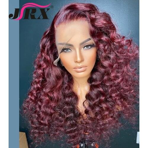 Burgundy Colored Brazilian Curly Remy Hair Loose Wave T Part Wigs 180% Density Pre Plucked For Black Women 99j Human Hair Wigs
