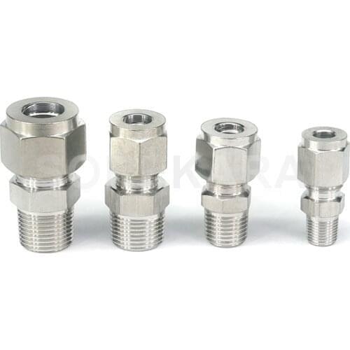 1/8" 1/4" 3/8" 1/2" 3/4" NPT Male Fit 3-20mm OD Tube 304 Stainless Steel Sleeve Ferrule Pneumatic Air Compression Fitting