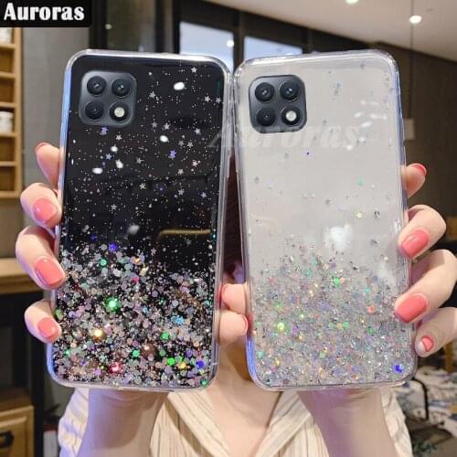Auroras For Samsung Galaxy A22 5G Case Glitter Bling Sequins Starry Sky Stars Moon Shockproof Case For Samsung A22 4G Cover