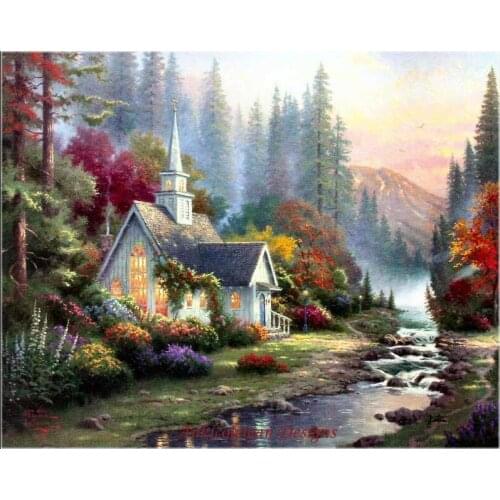 Needlework for embroidery DIY French DMC High Quality - Counted Cross Stitch Kits 14 ct Oil painting - Forest Chapel