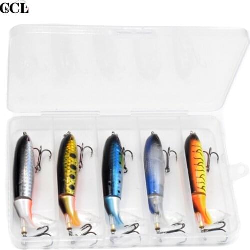 CCLTBA 5PCS/ SET Plastic Box Topwater Fishing Lure 95MM 13.5G Angry Eyes Plastic Tail Rotation Floating Wobbler Hard Bait