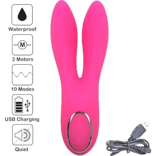 Sex toy Double Rod rabbit vibrator USB charging G Spot Clitoris stimulation Vibrator Female Masturbator Adult Sex Toys For Womem