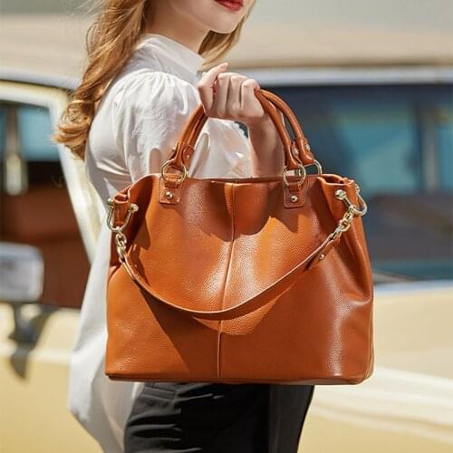 Womens Handbag Genuine Leather Messenger bags New Classic Brown Large Capacity Cow Leather Shoulder bag Female Tote 2020 New