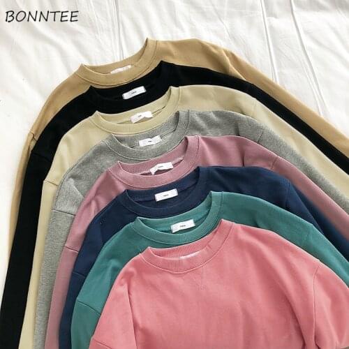Sweatshirts Womens Spring New Simple Solid All-match Soft Female Vintage Daily Leisure Ulzzang O-neck Loose Fashion Tender Teens
