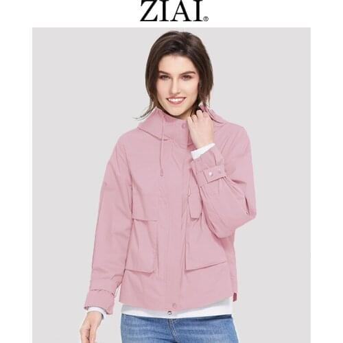 Women spring short light green cool hooded trench coat with Windproof high quality female Windbreaker for casual ZS-7086