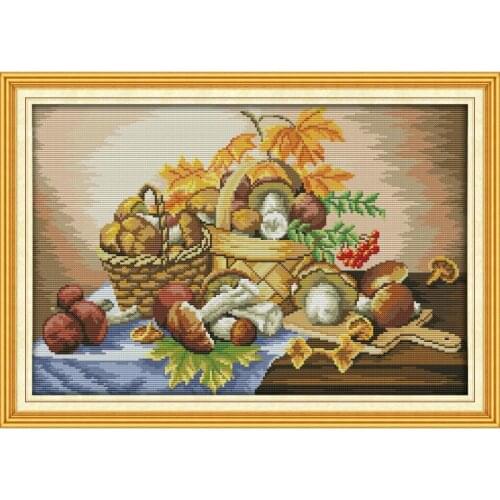Joy Sunday A Basket Of Mushrooms Counted Cross Stitch 11&14CT Cross Stitch Embroidery Needlework for Home Decor Handmade Gift