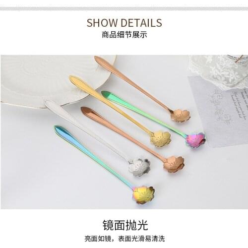 Funny Long Handle Rose Flowers Coffee Tea Spoon 304 Stainless Steel Ice Tea Ladle Wear-Resistant Salt Spoon Mixing Dessert Spoon