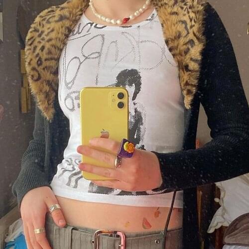 Y2K Women Summer printing Tank Tops Adults Casual Letter & Human Figure Print Round Neck Pullover