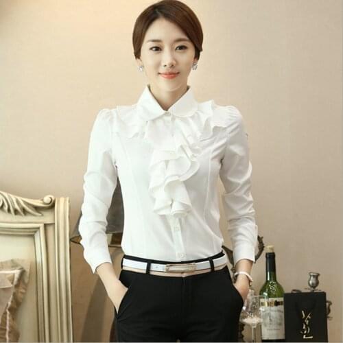 New Women Chiffon Blouse Long Sleeve Shirt Female Professional Lace Tops OL Chiffon Tops
