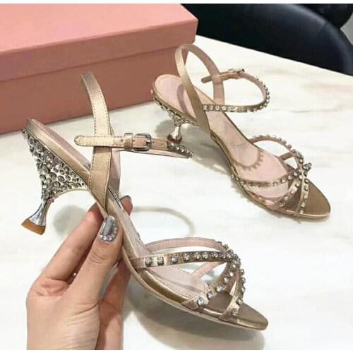 Moraima Snc Beautiful Handmade Crytsal High Heel Sandals Summer Peep Toe Ankle Strap Party Wedding Shoes Woman Cutouts Sandals