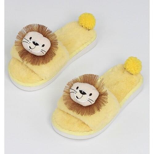 Winter Parent-child Plush Slippers Home Indoor Slippers Boys Girls Cute Animal Lion Pantuflas Floor Drag Plush Cotton Slippers