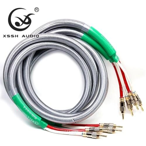 1 pair 2m 2.5m 3m XSSH audio HIFI Sound bile amplifier Gold plated Banana to Banana Connector plug Speaker Cable Cord Wire