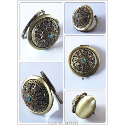 100pcs/lot Retro Vintage Style Makeup Cosmetic Pocket Compact Mirror Logo Print Fashion Cute Design + Nice Bag DHL Free Ship