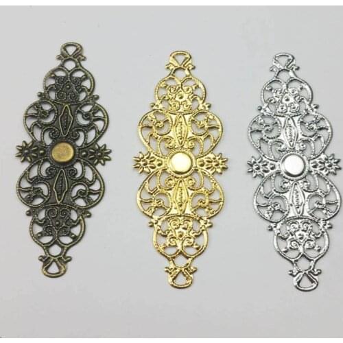 20pcs/lot 22x60mm 3Colors Metal Filigree Flowers Slice Charms Settings DIY Components Jewelry Findings