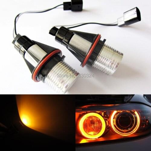 2X5W 10W Amber Yellow LED Angel Eye Marker Halo Ring Light 3000K for BMW E39 E53 E60 E61 E61 E63 E64 E65 E87 1Series
