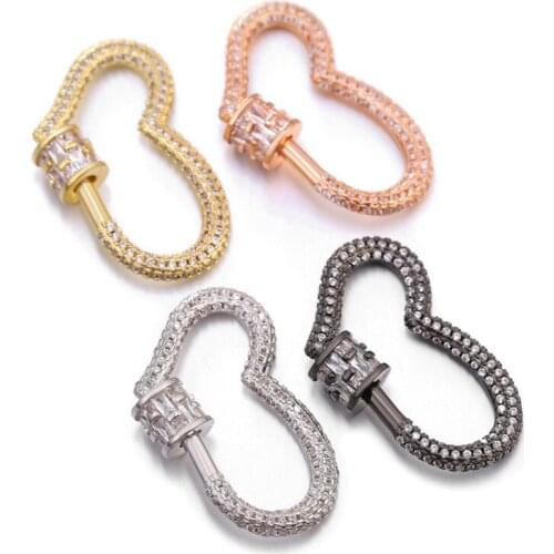 3Pcs Heart Shape Screw Clasp CZ Micro Pave, Cubic Zirconia Carabiner Lock, Interlocking Clasp