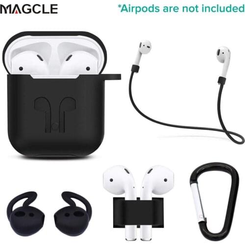 5 in 1 Non-slip Silicone Case Cover Earphone Pouch Protective Skin Anti-lost Wire Eartips Wireless Earphone Case for Apple AirPo