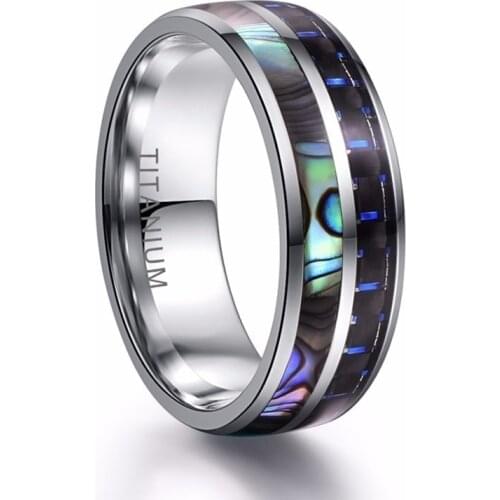 8mm Fashion Men Rings Abalone Shell Carbon Fiber Ring Men Titanium Steel Wedding Engagement Anniversary Jewelry