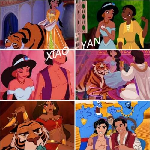 5D DIY Diamond Painting Aladdin Princess and Prince Round Diamond Embroidery Kit 3D Exquisite Handicraft Home Decoration Disney