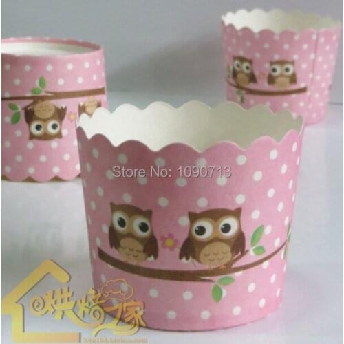 Free Shipping 50Pcs/set Mini Pink Dot Cartoon Owl Paper Bakeware Cups Liner Muffin Cupcake Paper Cake Case