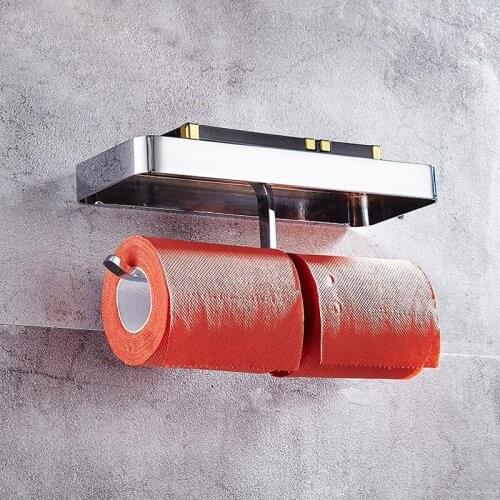 Bathroom Toilet Paper Holders Chrome Finish Brass Towel Holder And Phone Holder Wall Mount Toilet Paper Holder Bathroom Hardware